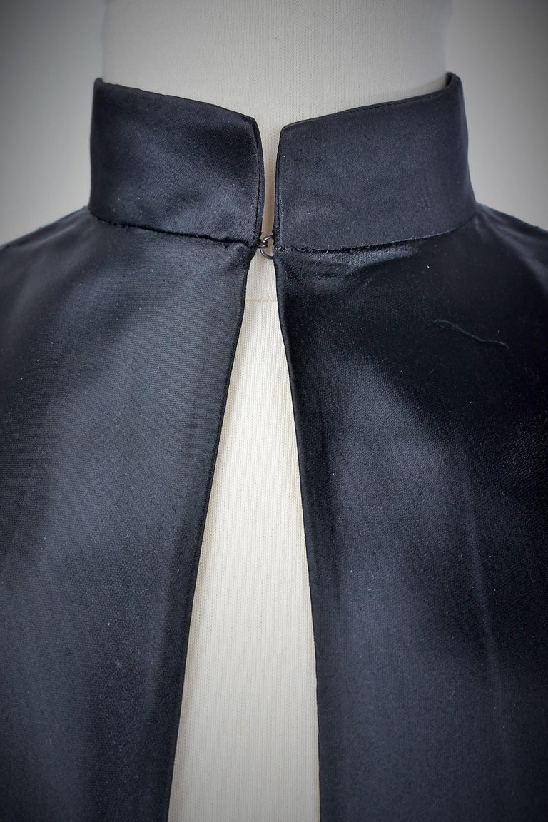 Black Waxed Satin Trapèze Bolero & Skirt by Vatan Couture France Circa 1960 For Sale 14
