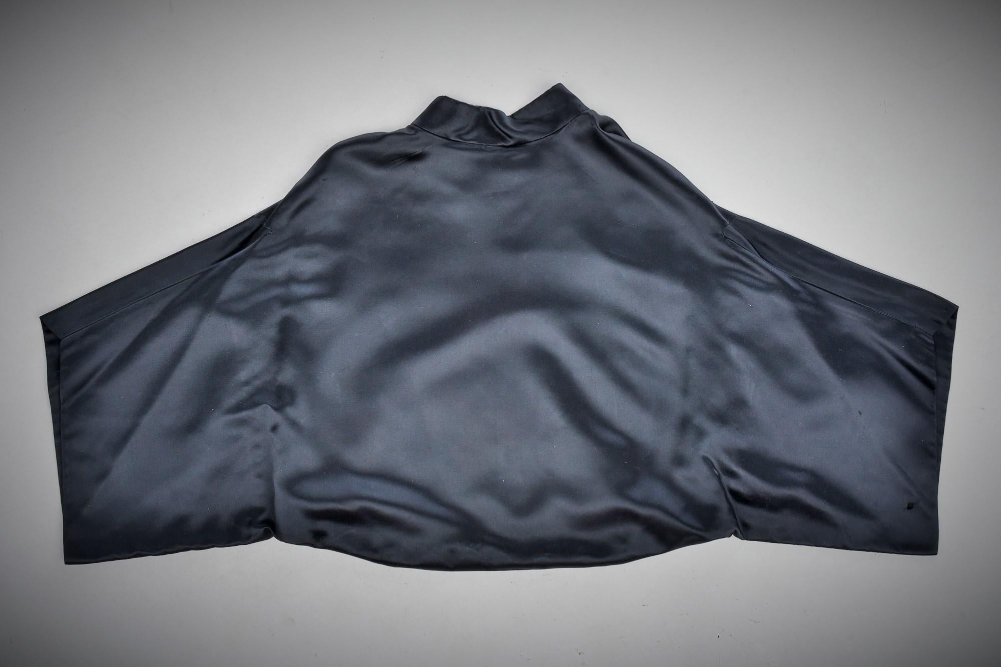 Women's Black Waxed Satin Trapèze Bolero & Skirt by Vatan Couture France Circa 1960