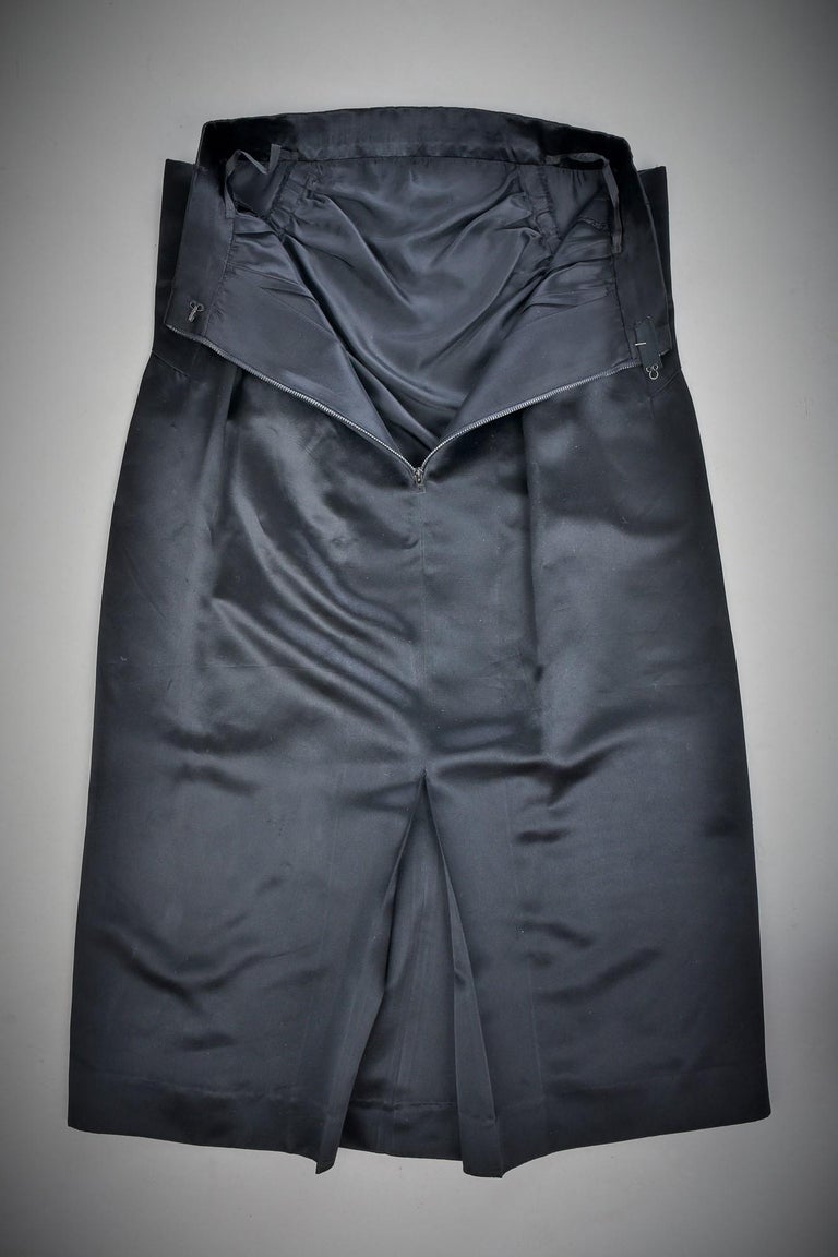 Black Waxed Satin Trapèze Bolero & Skirt by Vatan Couture France Circa 1960 For Sale 1