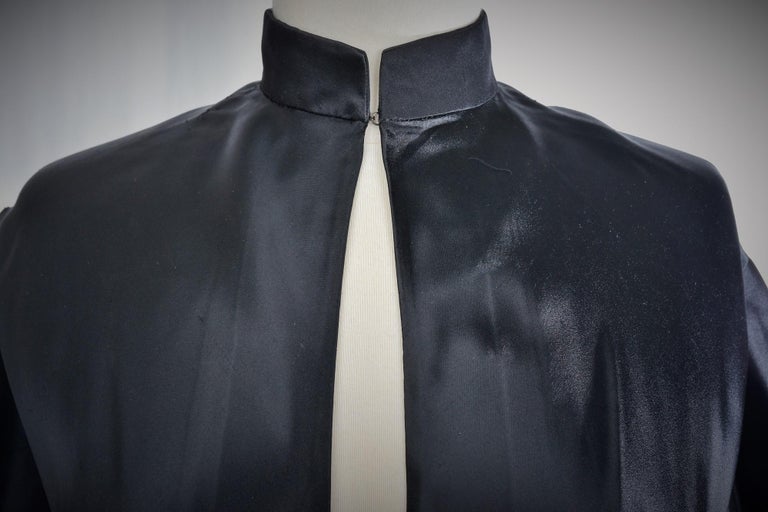 Black Waxed Satin Trapèze Bolero & Skirt by Vatan Couture France Circa 1960 For Sale 3