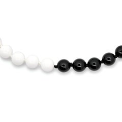 Black & White Agate 8mm Beaded Necklace Adjustable 17.5 Inches 14K Yellow Gold