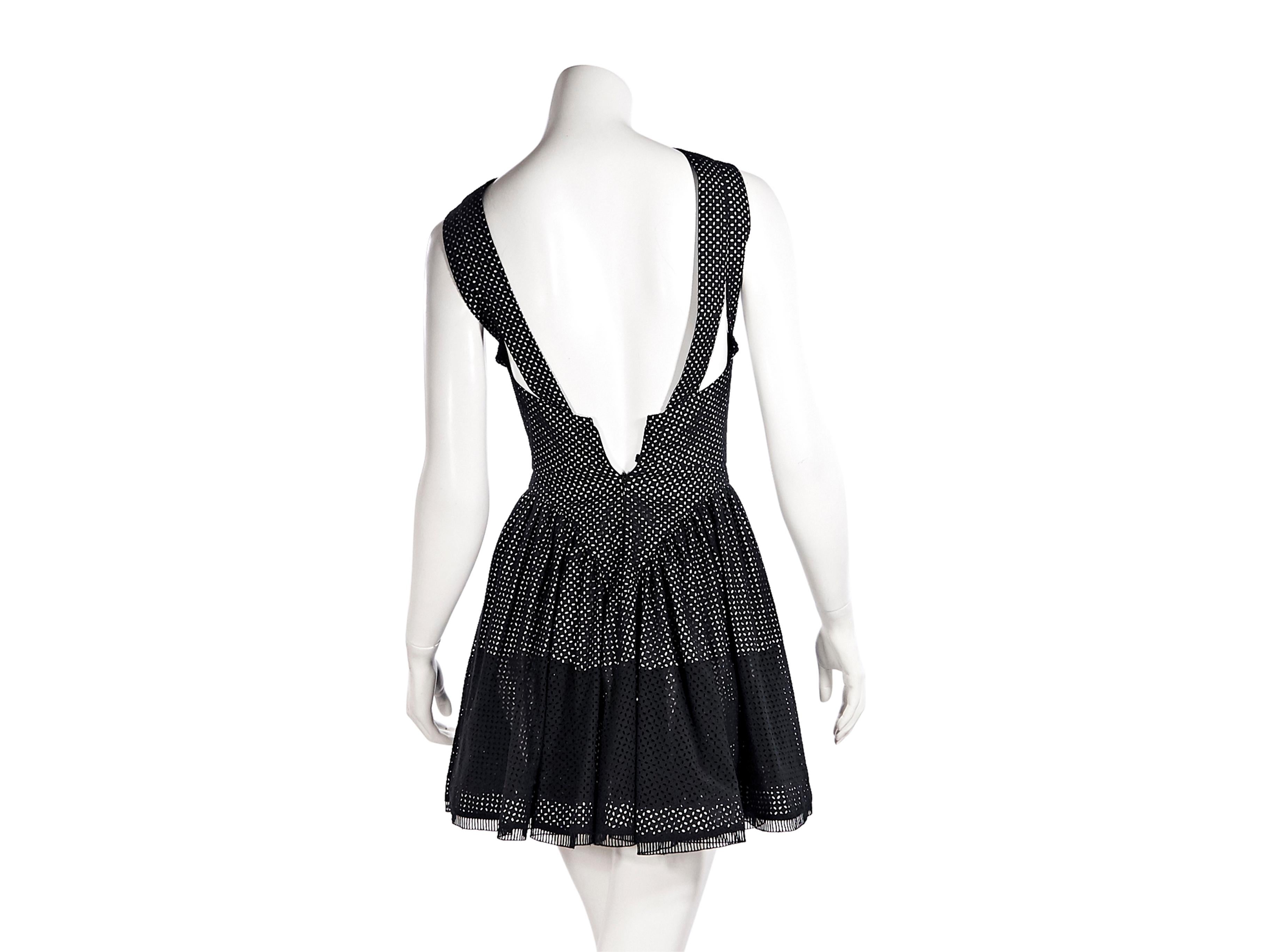 Black & White Alaia Eyelet Cotton Fit-and-Flare Dress In Good Condition In New York, NY