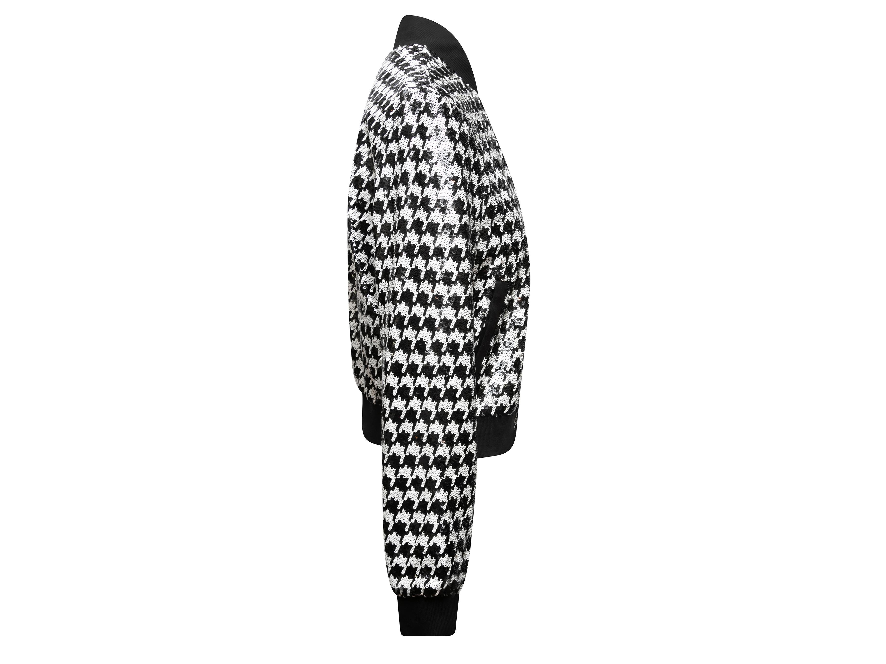 Black & White Alice + Olivia Sequined Houndstooth Jacket Size US S In Good Condition For Sale In New York, NY