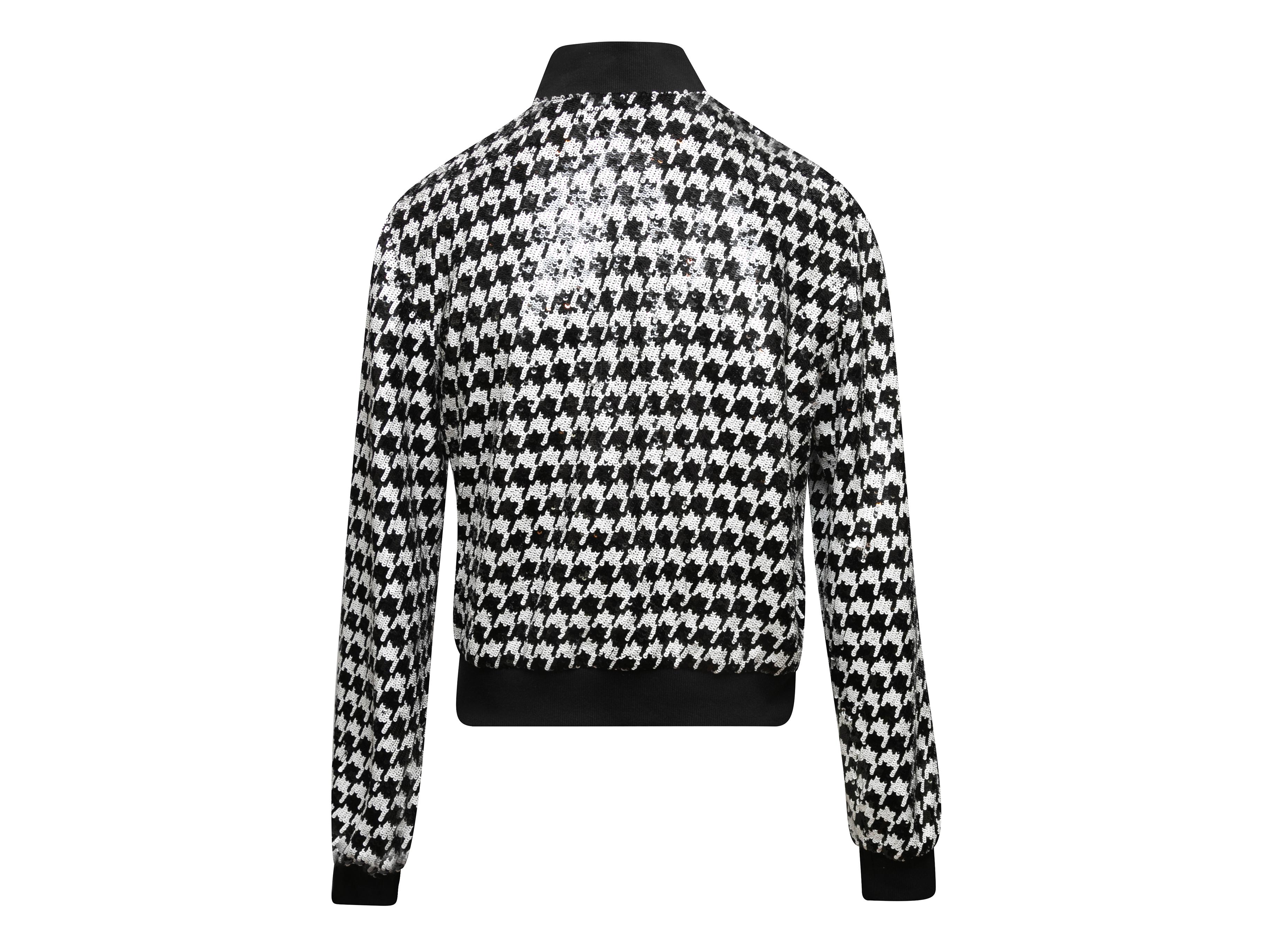 Women's Black & White Alice + Olivia Sequined Houndstooth Jacket Size US S For Sale