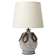Black White and Brown Medium Sized Glazed Ceramic Textured Table Lamp by Keramos