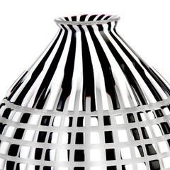 Murano Glass Object. Black and White Anfora with White Bottom, Textile Inspired