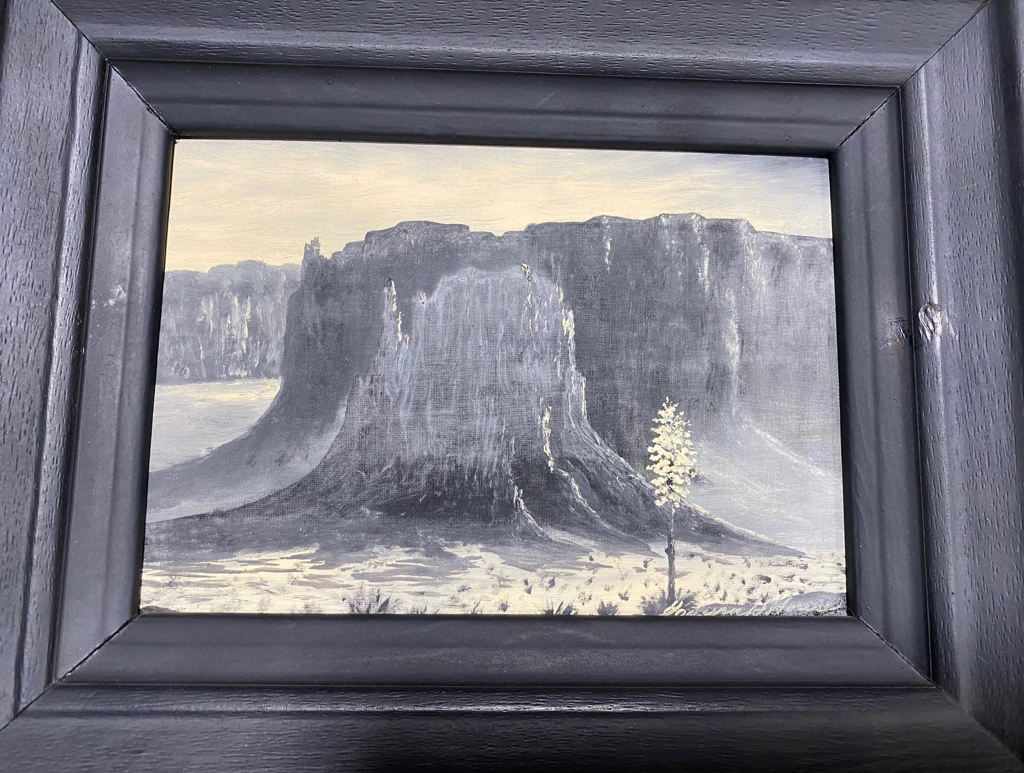 Black White Arizona Desert Mountain Landscape Signed Oil Painting, Edwin H House For Sale 4