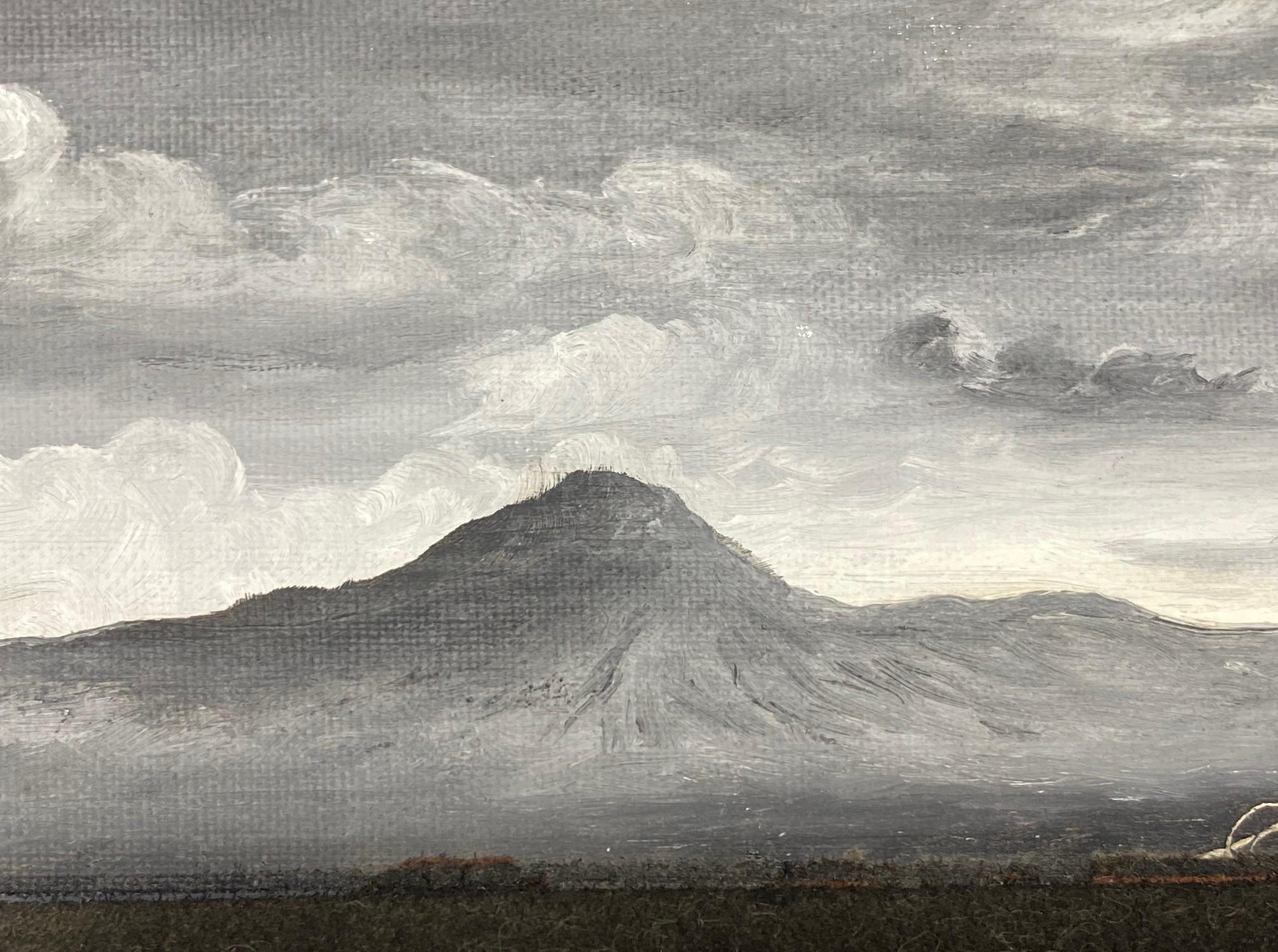 Peinture à l'huile signée Edwin H House, paysage de montagnes du désert en noir et blanc de l'Arizona en vente 5