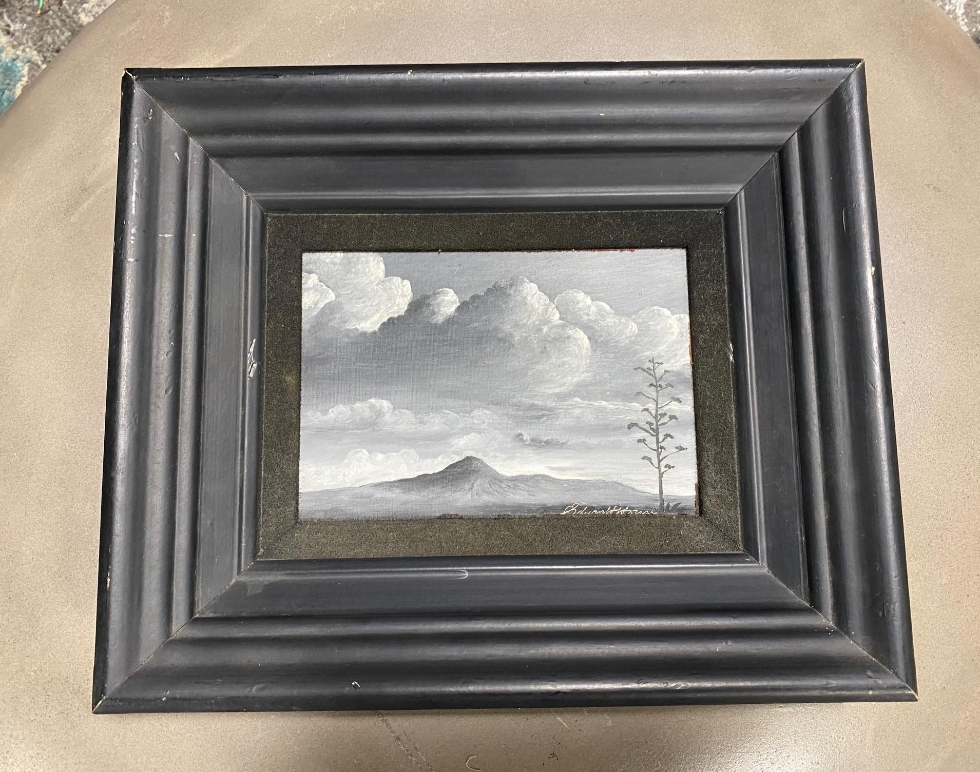Peinture à l'huile signée Edwin H House, paysage de montagnes du désert en noir et blanc de l'Arizona en vente 6