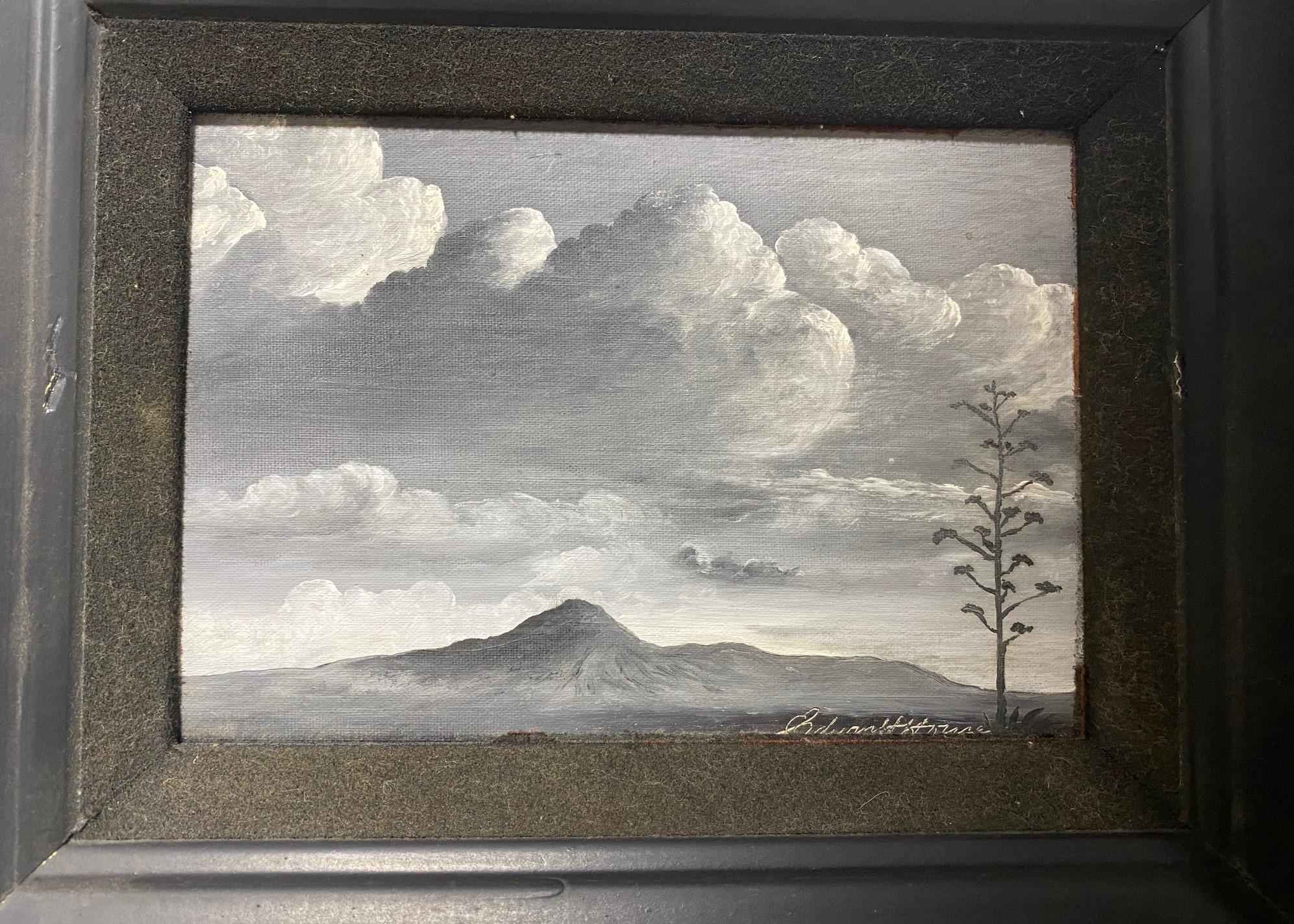 Modern Black White Arizona Desert Mountain Landscape Signed Oil Painting, Edwin H House For Sale