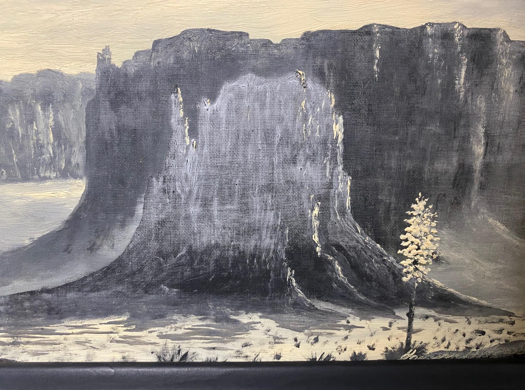 American Black White Arizona Desert Mountain Landscape Signed Oil Painting, Edwin H House For Sale