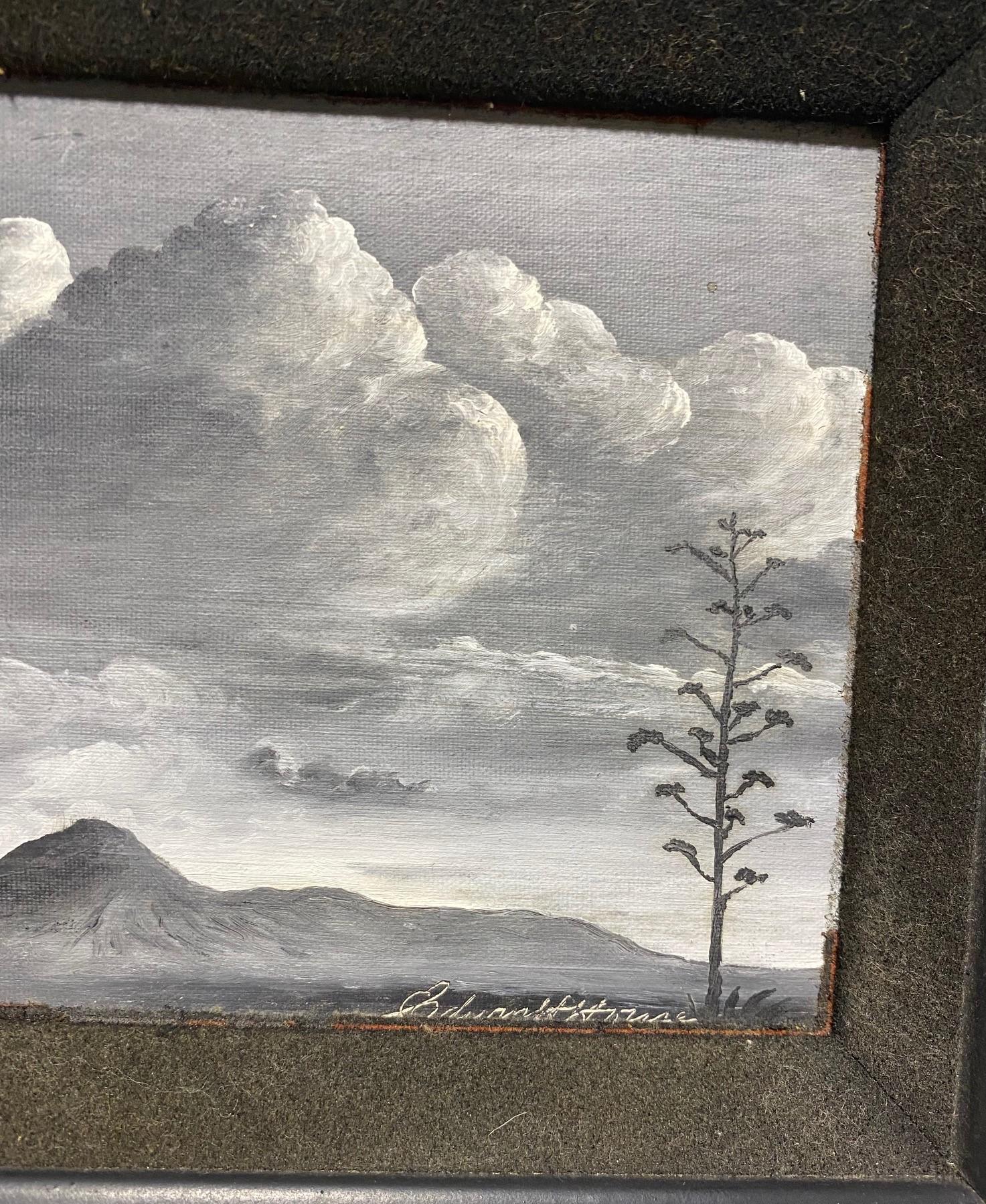 Peint à la main Peinture à l'huile signée Edwin H House, paysage de montagnes du désert en noir et blanc de l'Arizona en vente