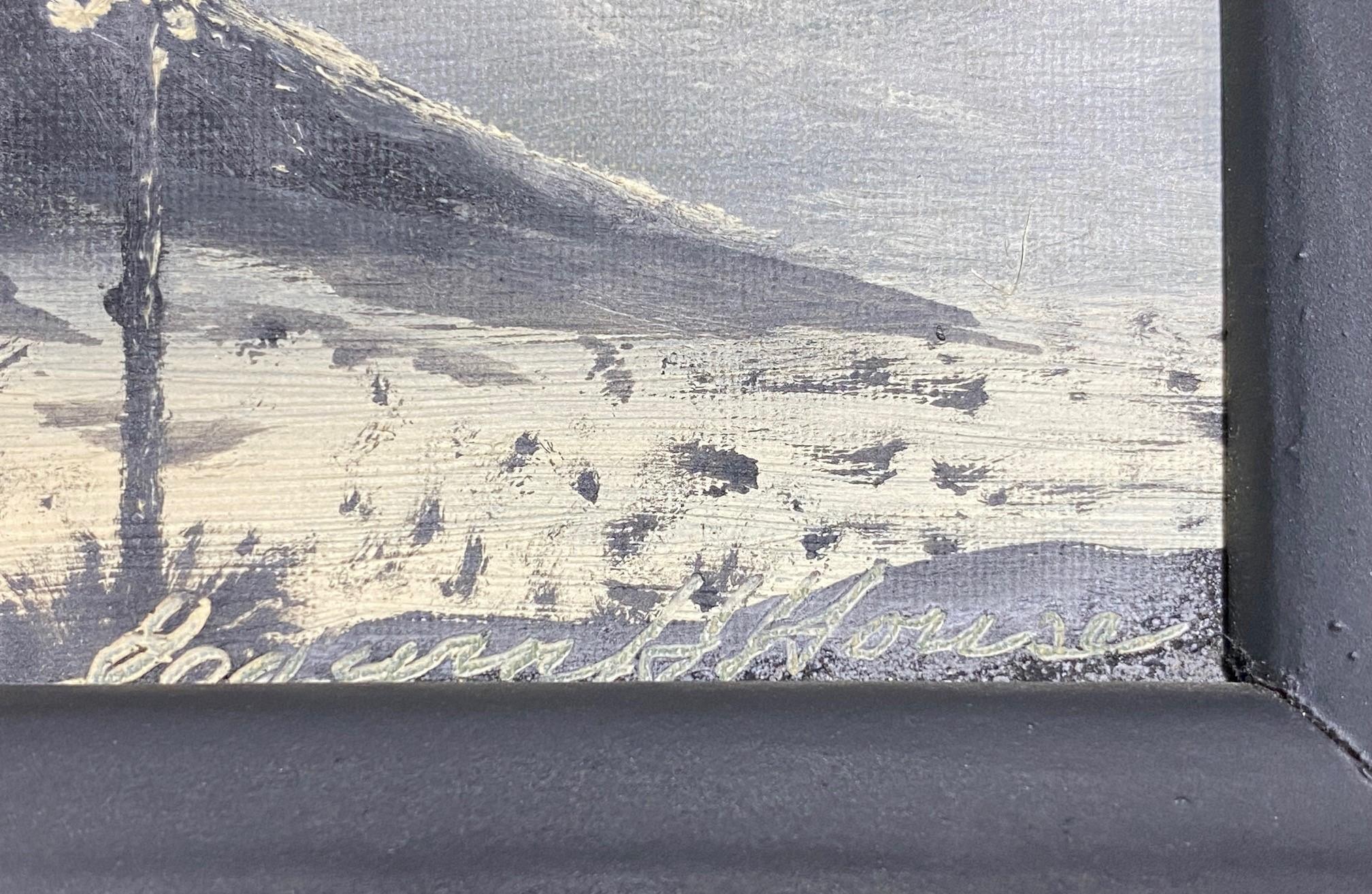 Black White Arizona Desert Mountain Landscape Signed Oil Painting, Edwin H House For Sale 1
