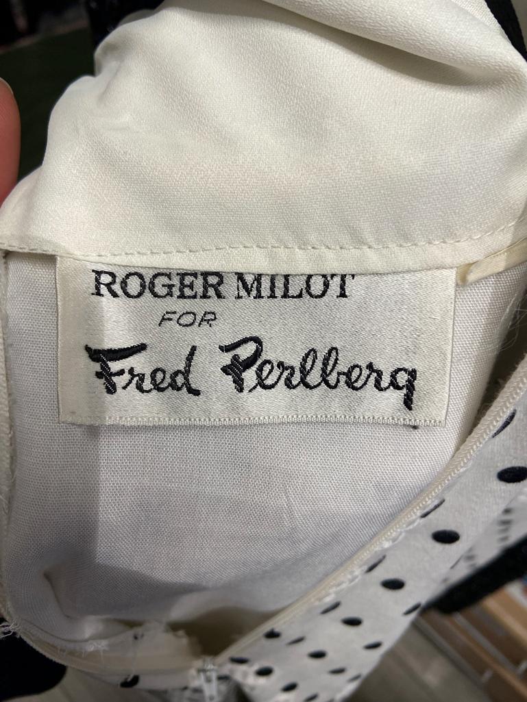 Roger Milot pour Fred Perlberq Robe de soirée dos nu à pois noirs et blancs en vente 1