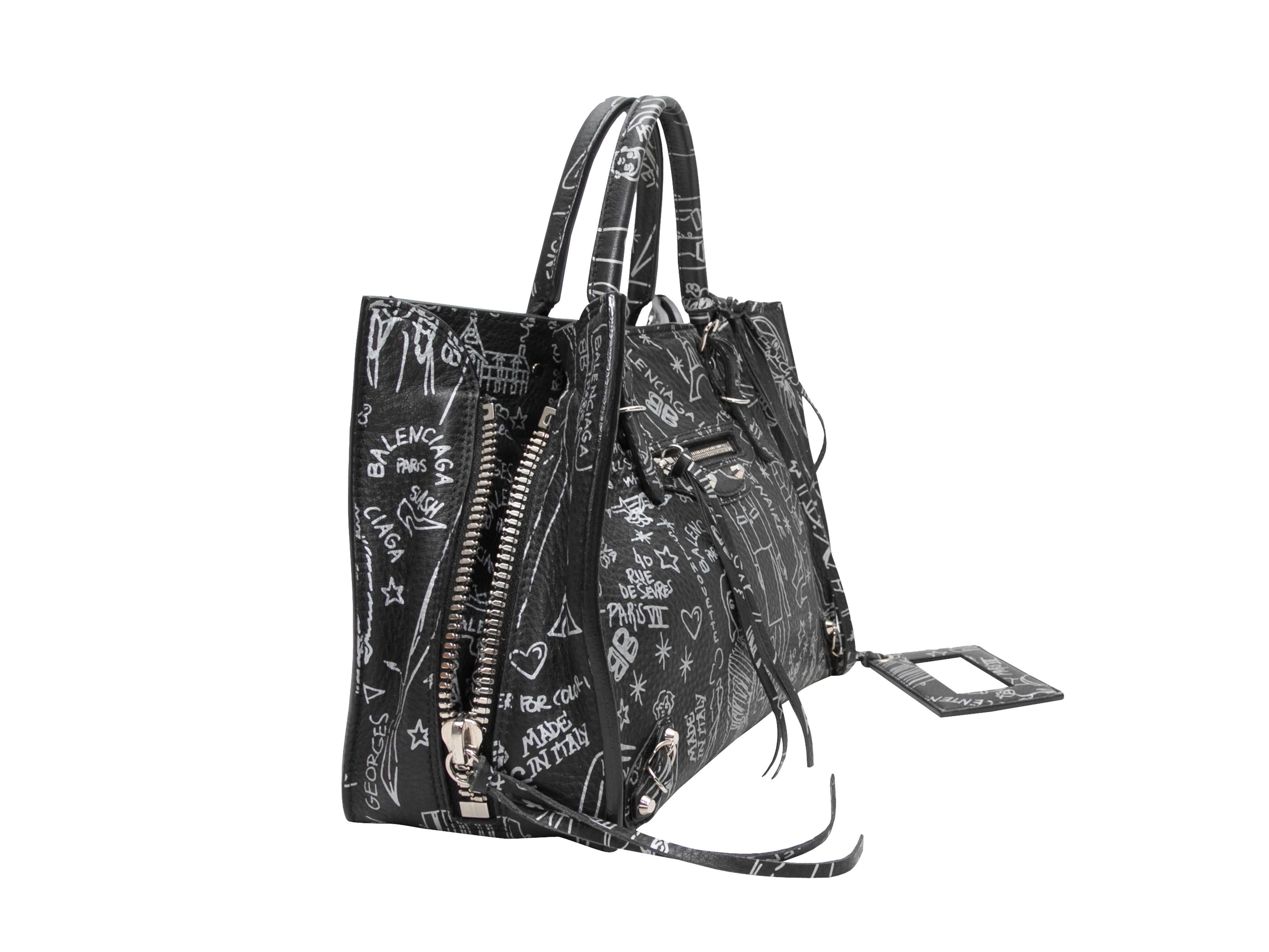 Black & White Balenciaga Small Graffiti Tote In Good Condition For Sale In New York, NY