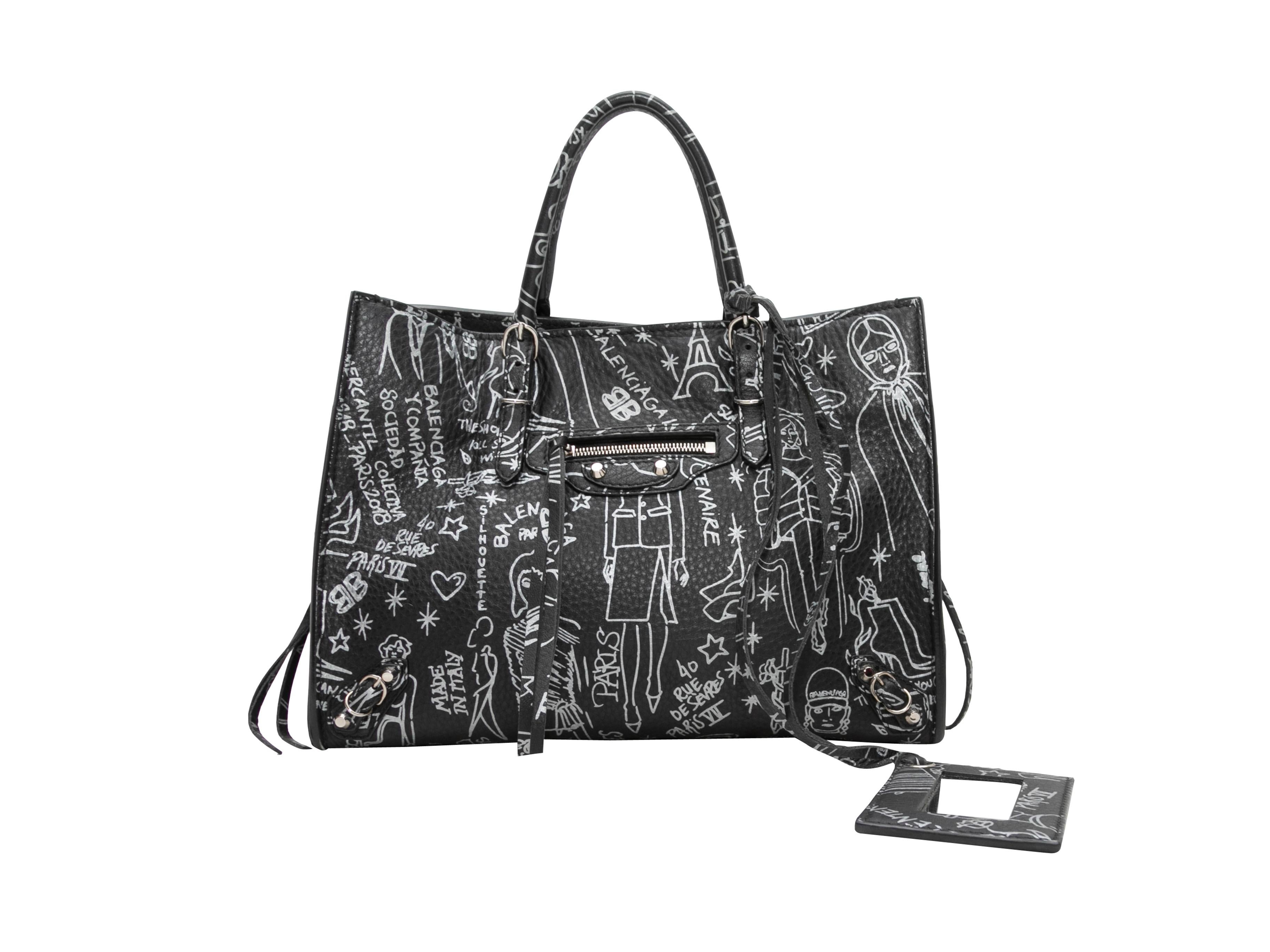 Women's Black & White Balenciaga Small Graffiti Tote For Sale