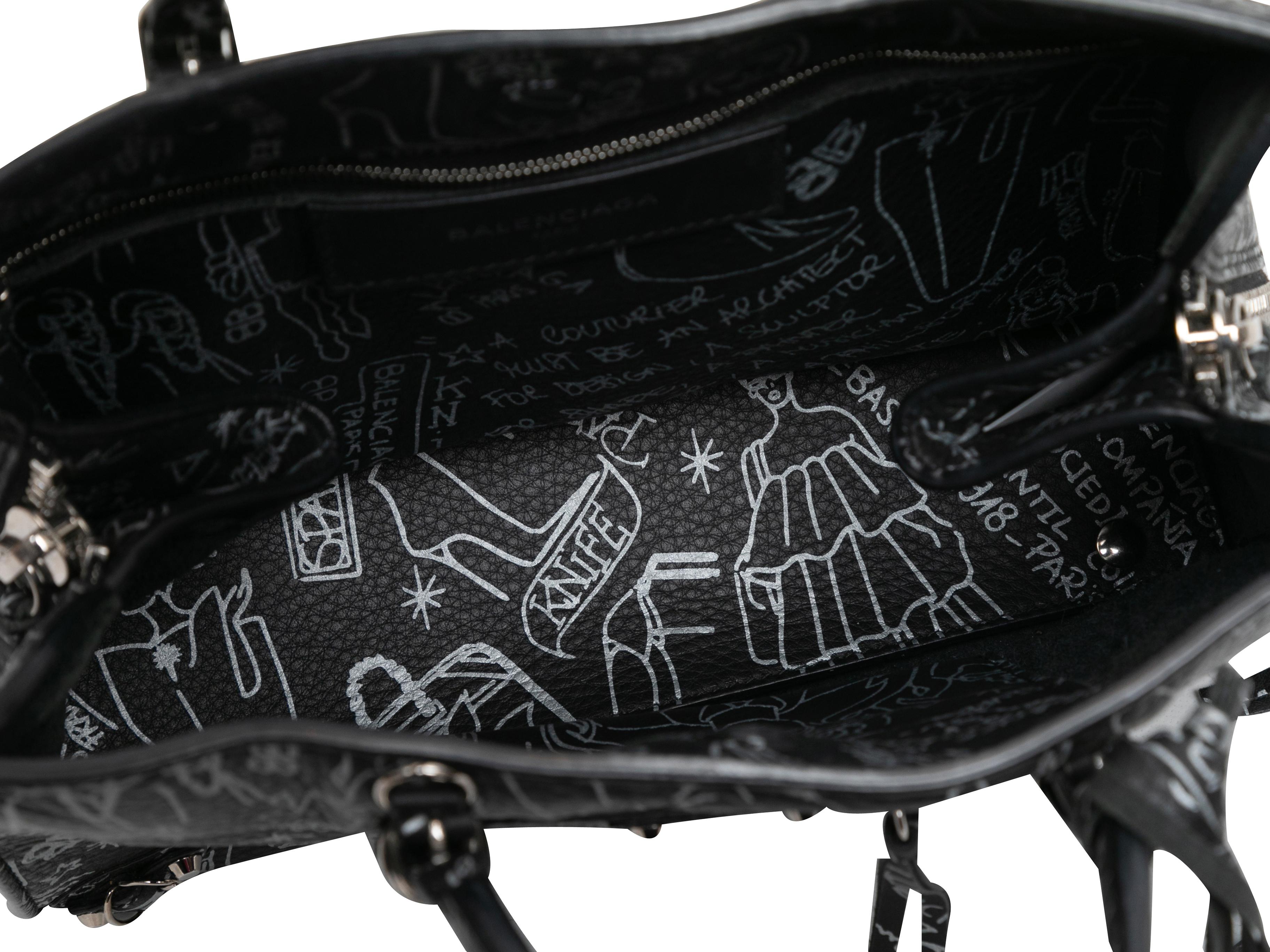 Black & White Balenciaga Small Graffiti Tote For Sale 2