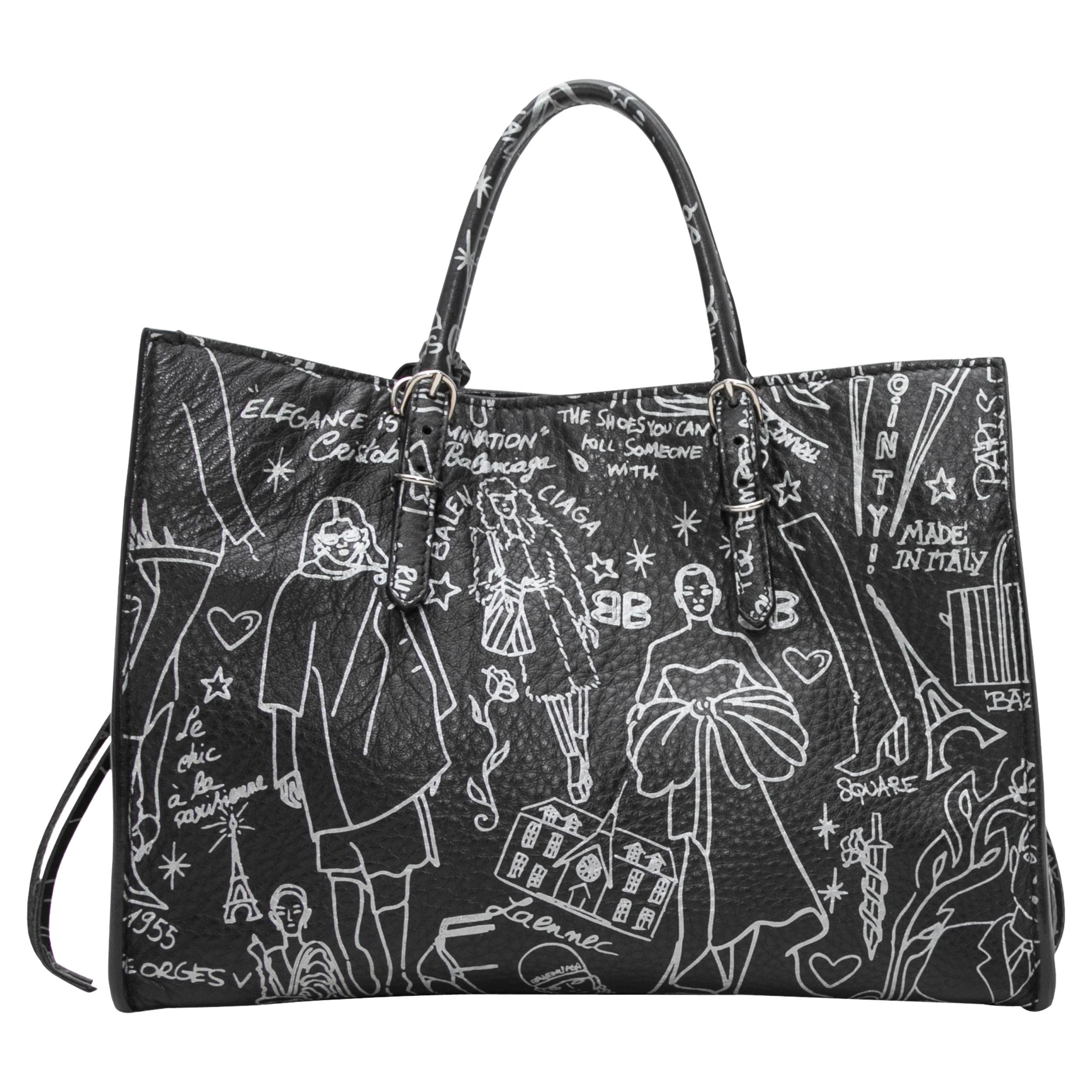 Black & White Balenciaga Small Graffiti Tote For Sale