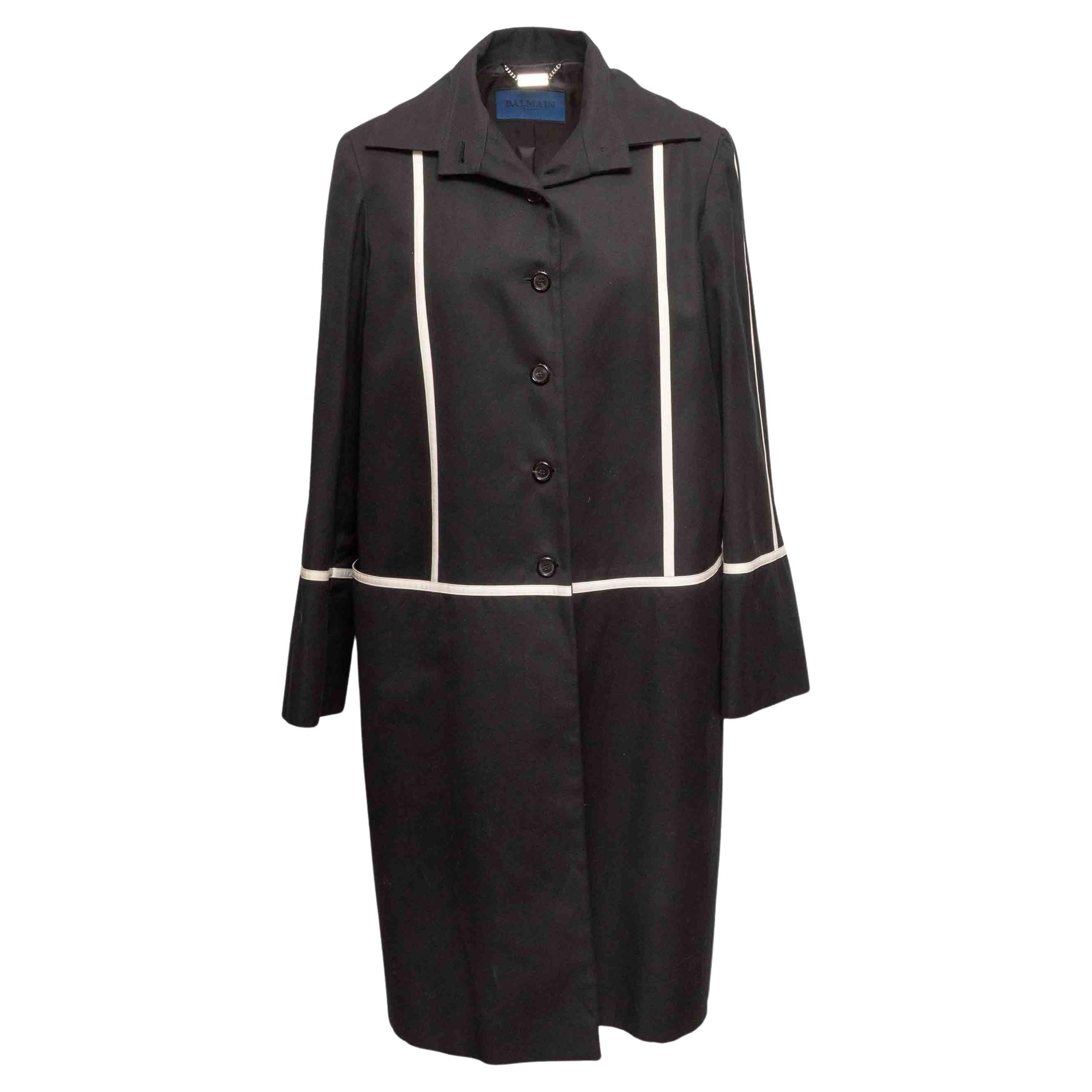 Trench in cotone Balmain bianco e nero taglia FR 42