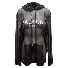 Black & White Balmain Sheer Mesh Hooded Top