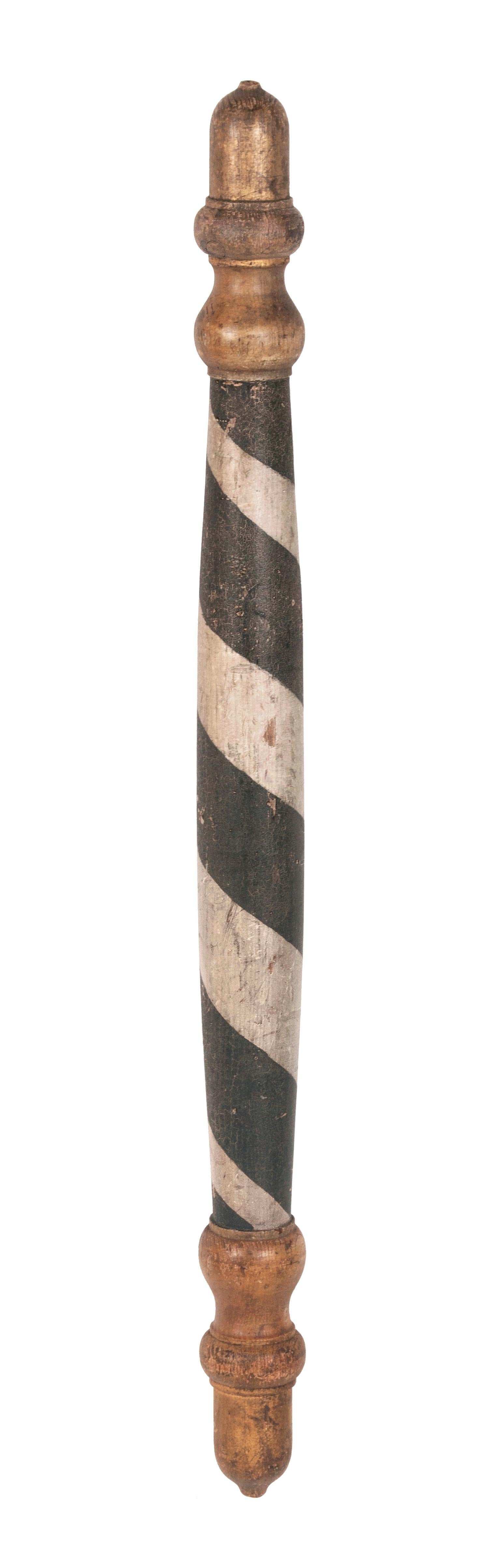 Black & White Barber Pole with Acorn Finials, ca 1840-1860 In Good Condition In York County, PA