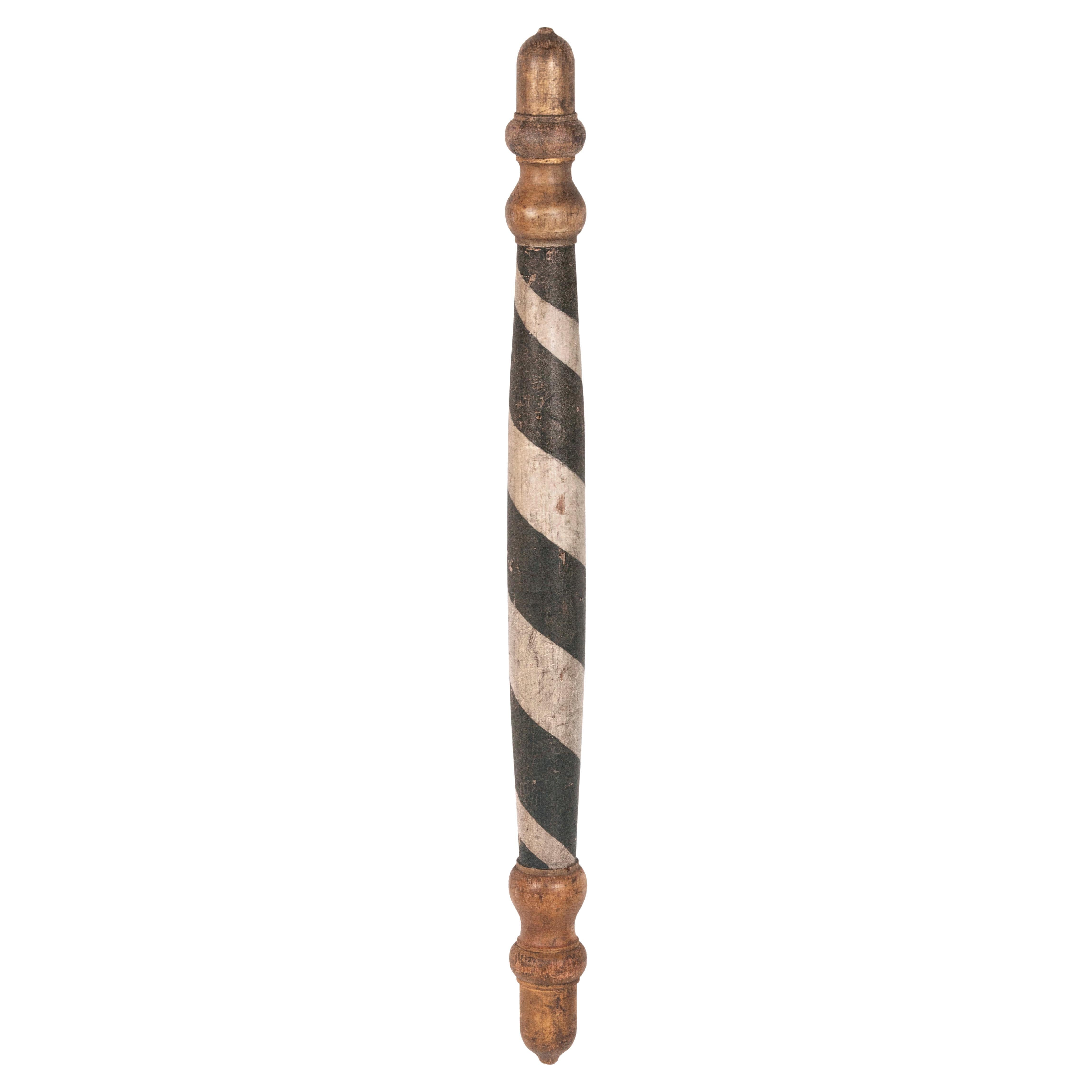 Black & White Barber Pole with Acorn Finials, ca 1840-1860