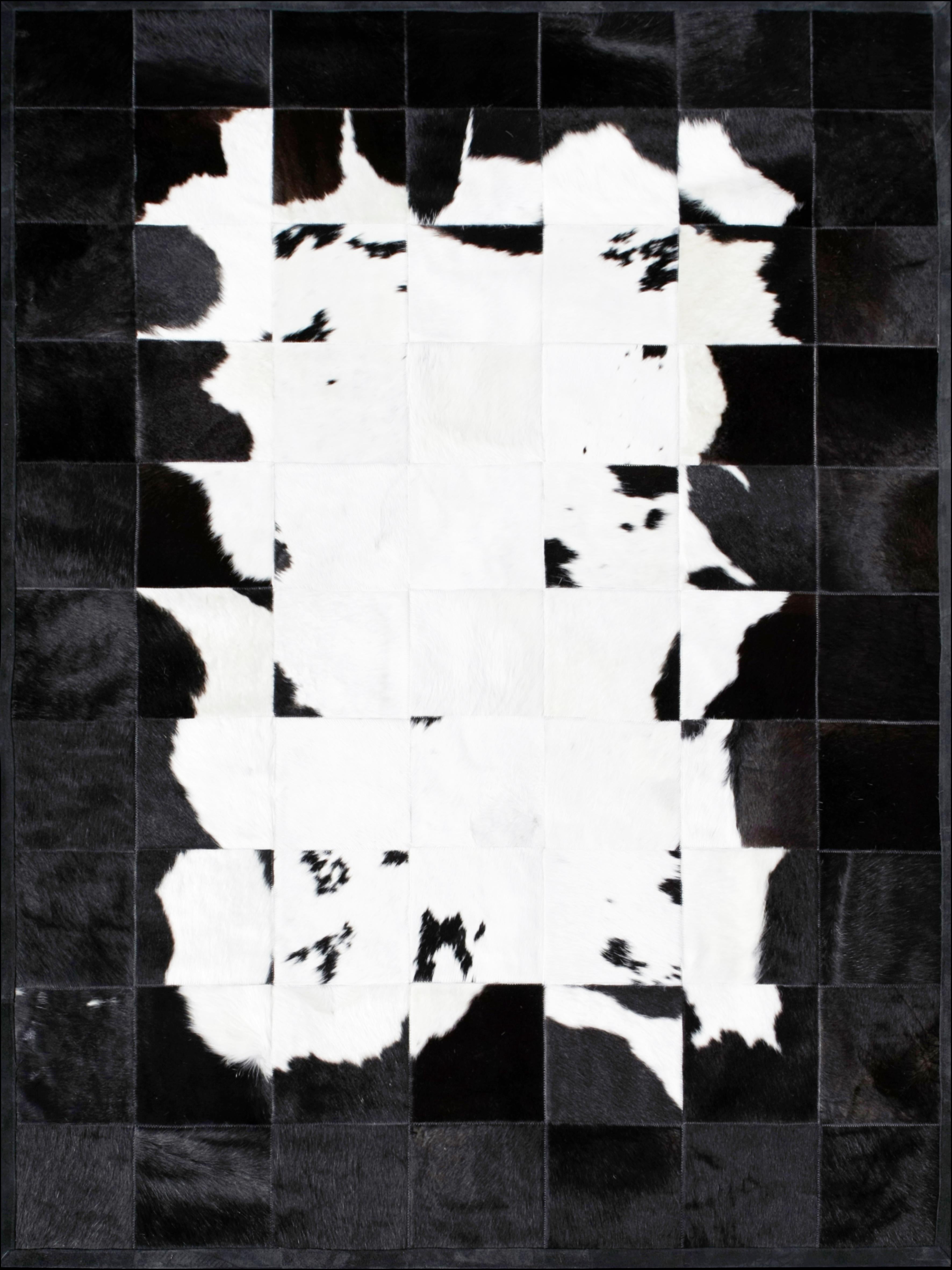 Argentine Black&White Bold Graphic customizable Buenos Aires Cowhide Area Floor Rug Large For Sale