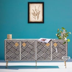 Black & White Bone Inlay Media Console with Cord Escapes by House of Jaipur