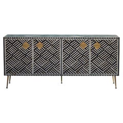 Black & White Bone Inlay Media Console with Cord Escapes by House of Jaipur