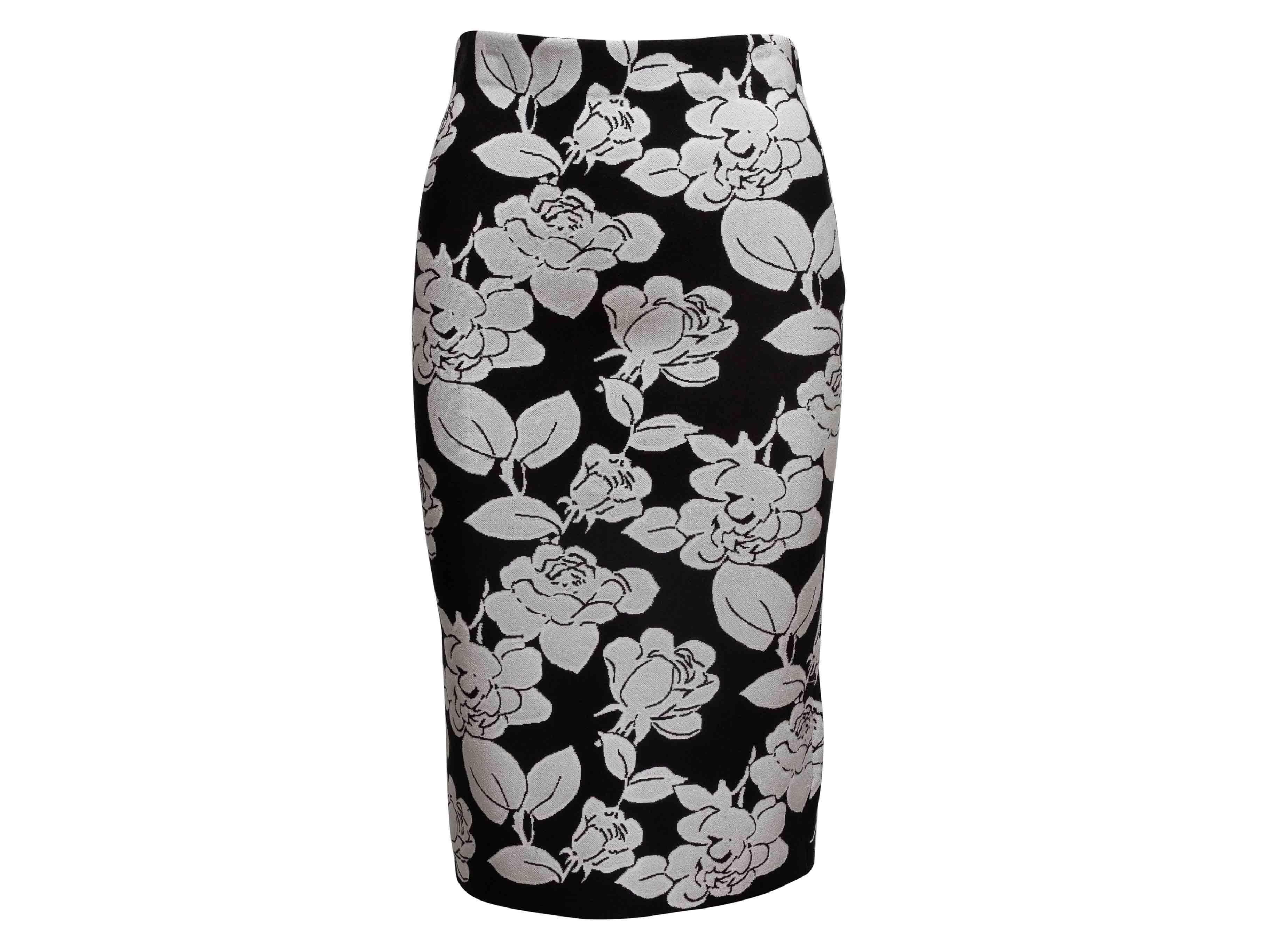 Conjunto de Rebeca y Falda Floral Carolina Herrera Negra y Blanca Talla US S en venta 5