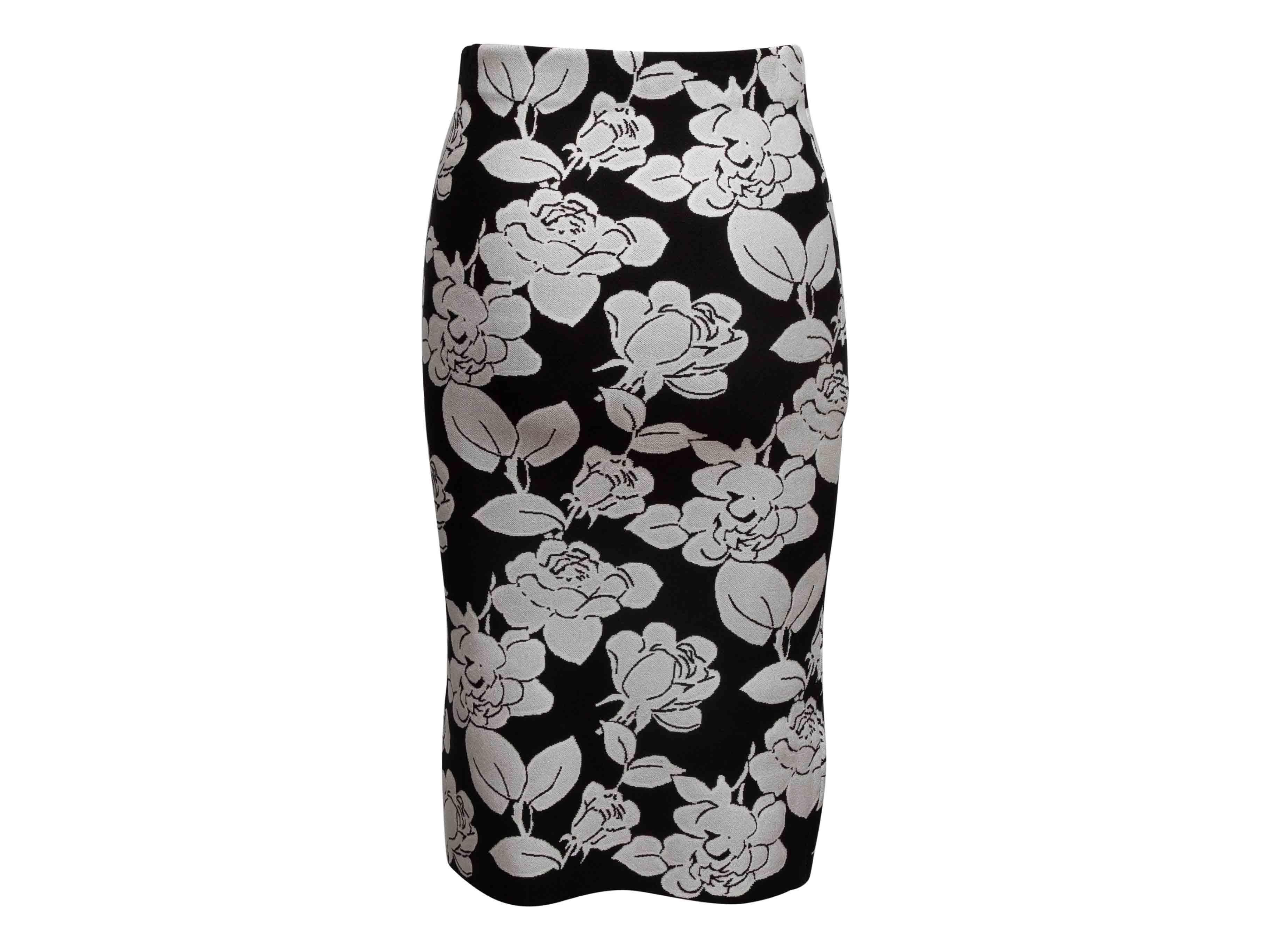 Conjunto de Rebeca y Falda Floral Carolina Herrera Negra y Blanca Talla US S en venta 7