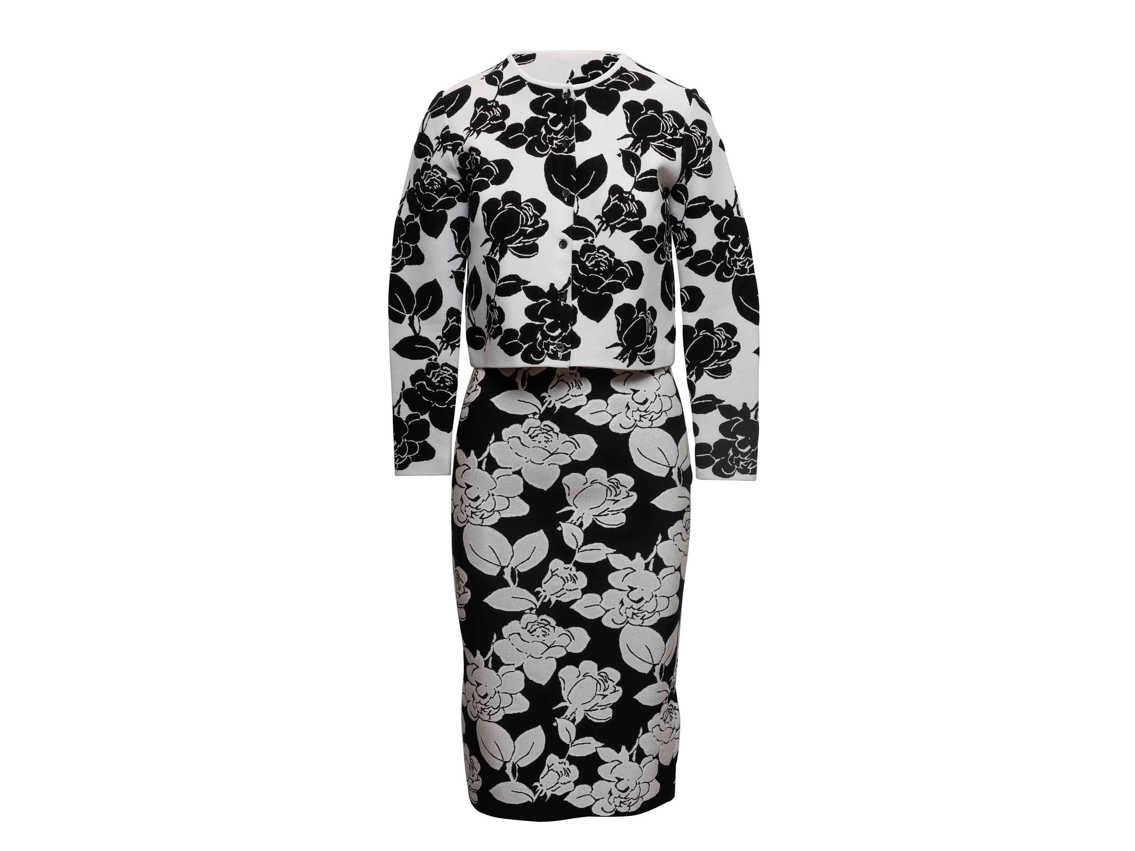 Conjunto de Rebeca y Falda Floral Carolina Herrera Negra y Blanca Talla US S Negro en venta