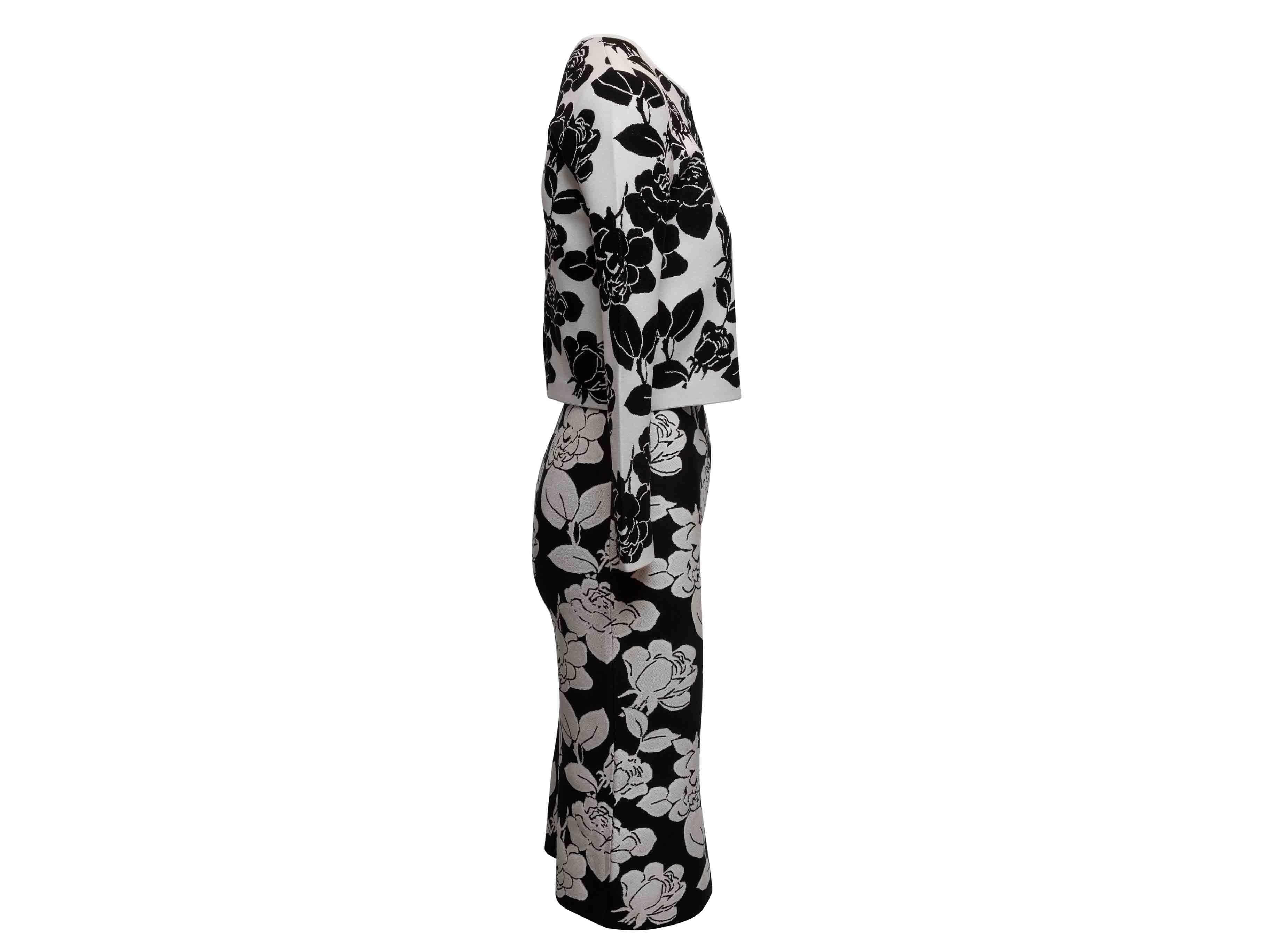 Conjunto de Rebeca y Falda Floral Carolina Herrera Negra y Blanca Talla US S en Bueno estado para la venta en New York, NY
