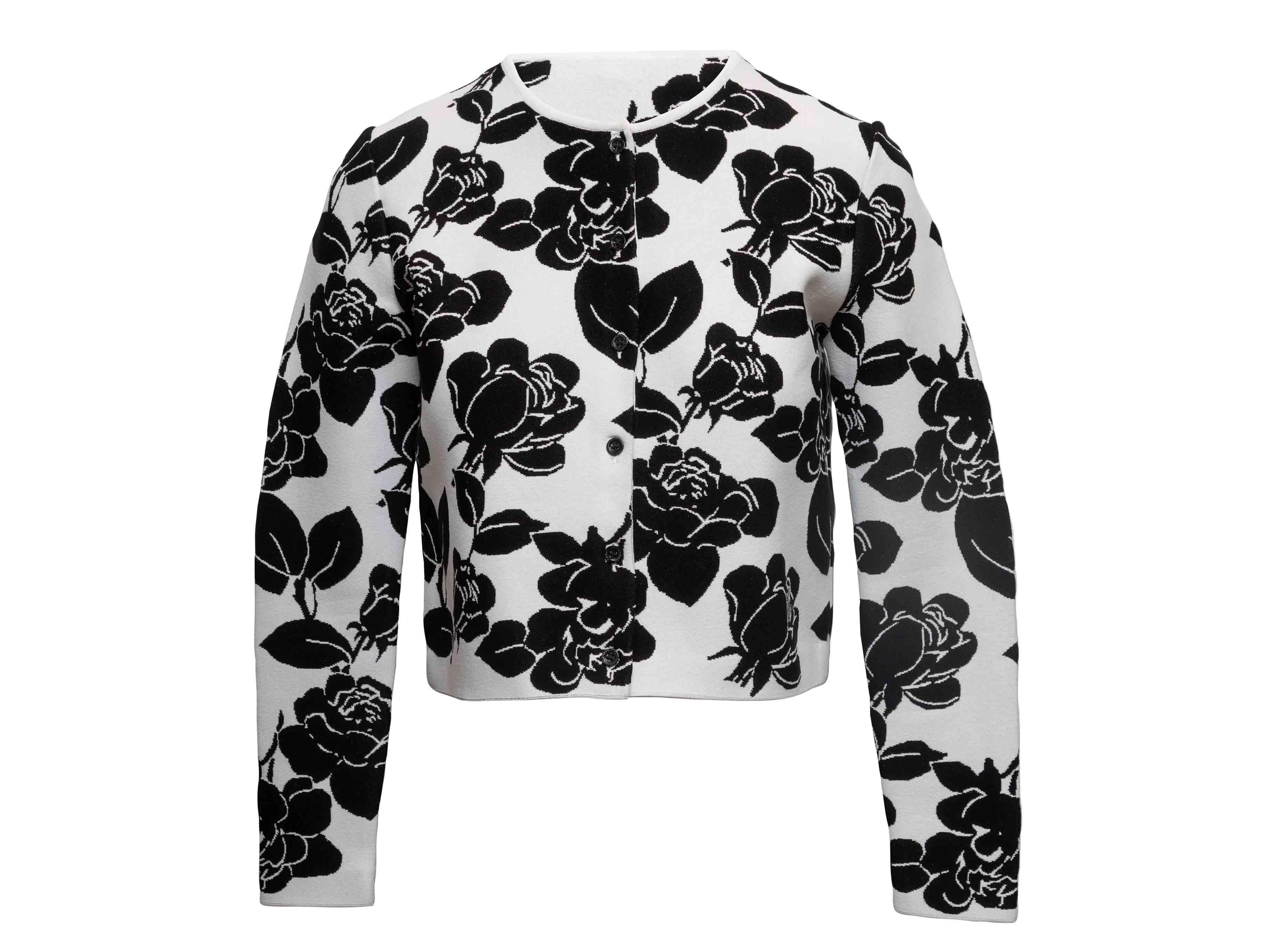 Conjunto de Rebeca y Falda Floral Carolina Herrera Negra y Blanca Talla US S en venta 1