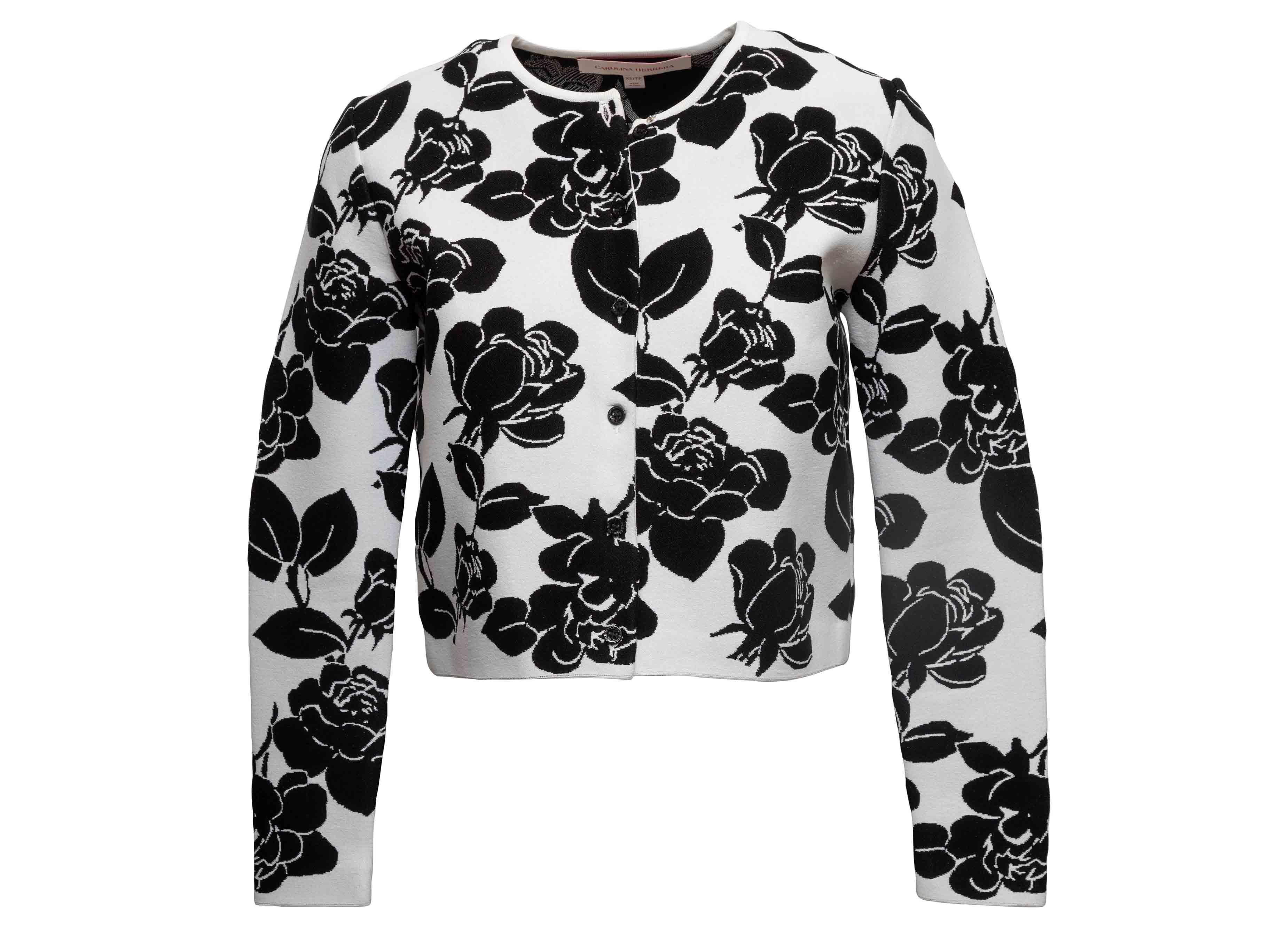 Conjunto de Rebeca y Falda Floral Carolina Herrera Negra y Blanca Talla US S en venta 2
