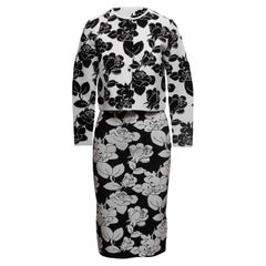 Black & White Carolina Herrera Floral Cardigan & Skirt Set Size US S