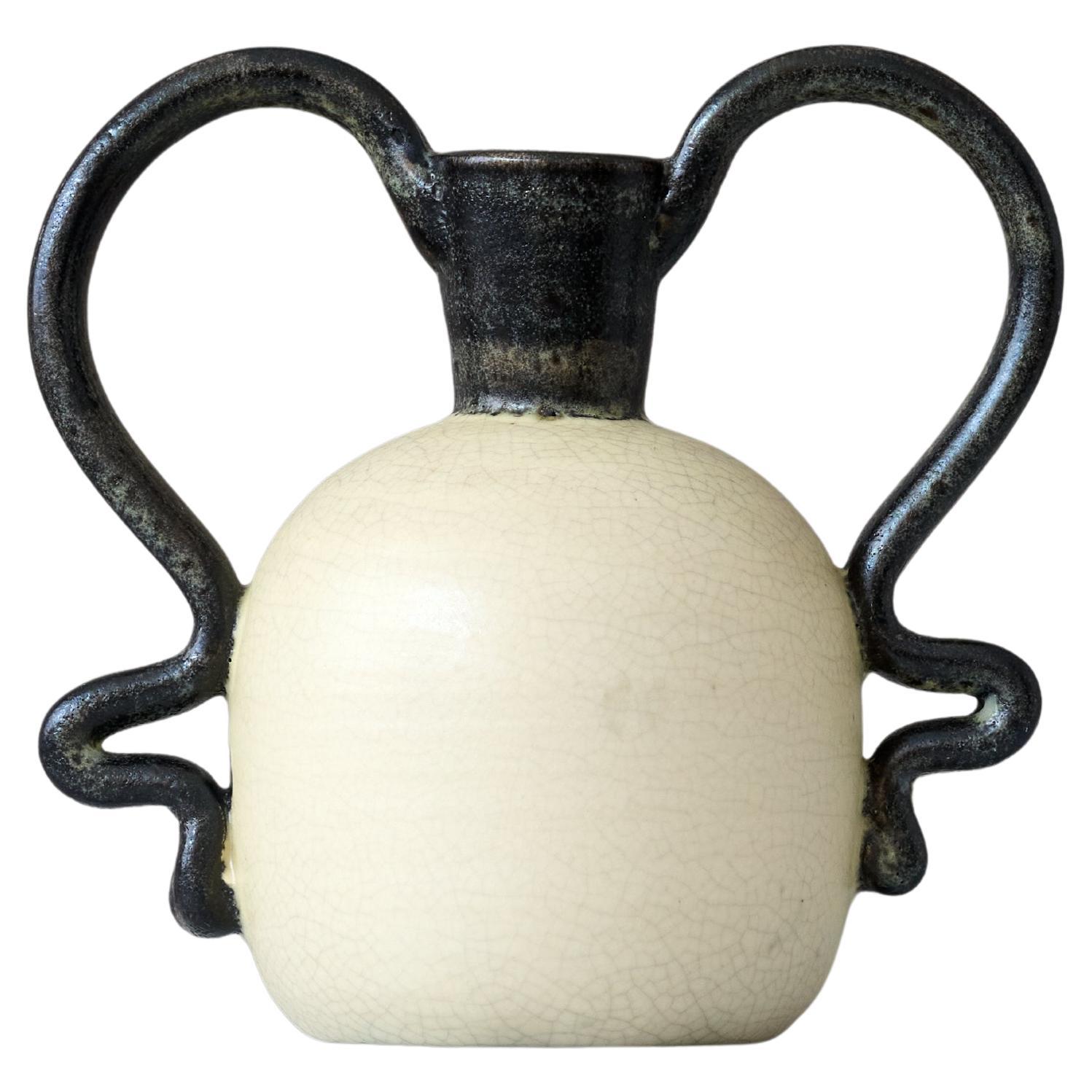 Black 
White Ceramic Vase by Eva Jancke Bjork for Bo Fajans, Sweden, 1940s. For Sale