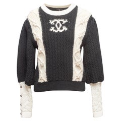 Black & White Chanel 2021 Metiers d'Art Wool & Cashmere CC Sweater