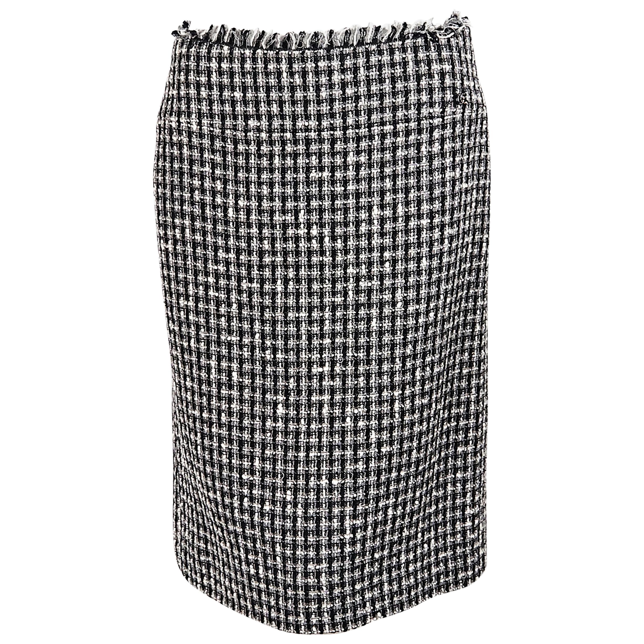 Black & White Chanel Boucle Pencil Skirt