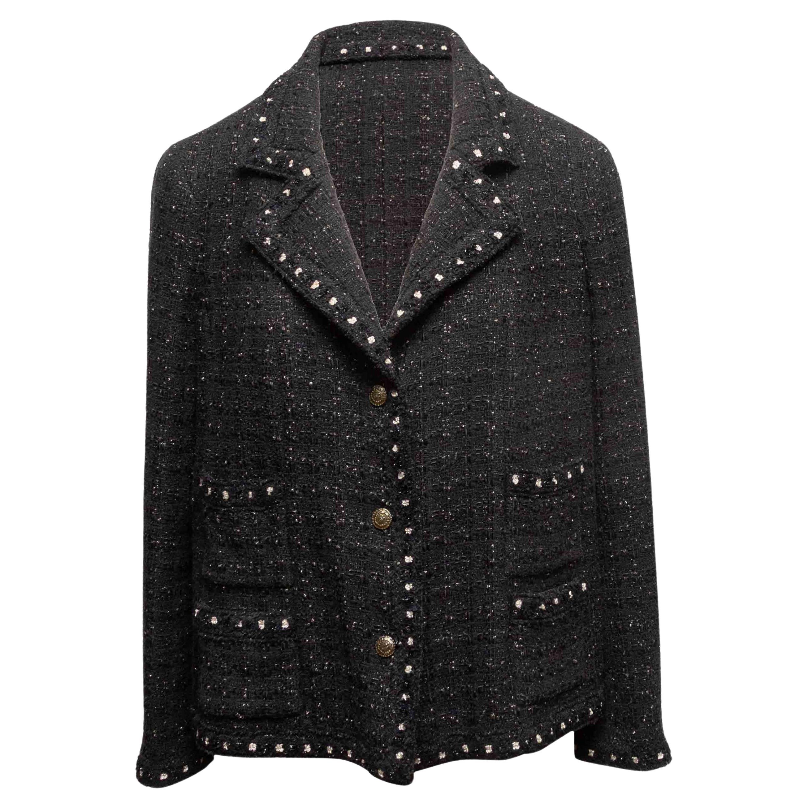 Veste en coton tweed noir et blanc Chanel Taille FR 44