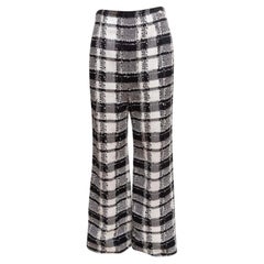 Black & White Chanel Embellished Plaid Tweed Trousers Size FR 38
