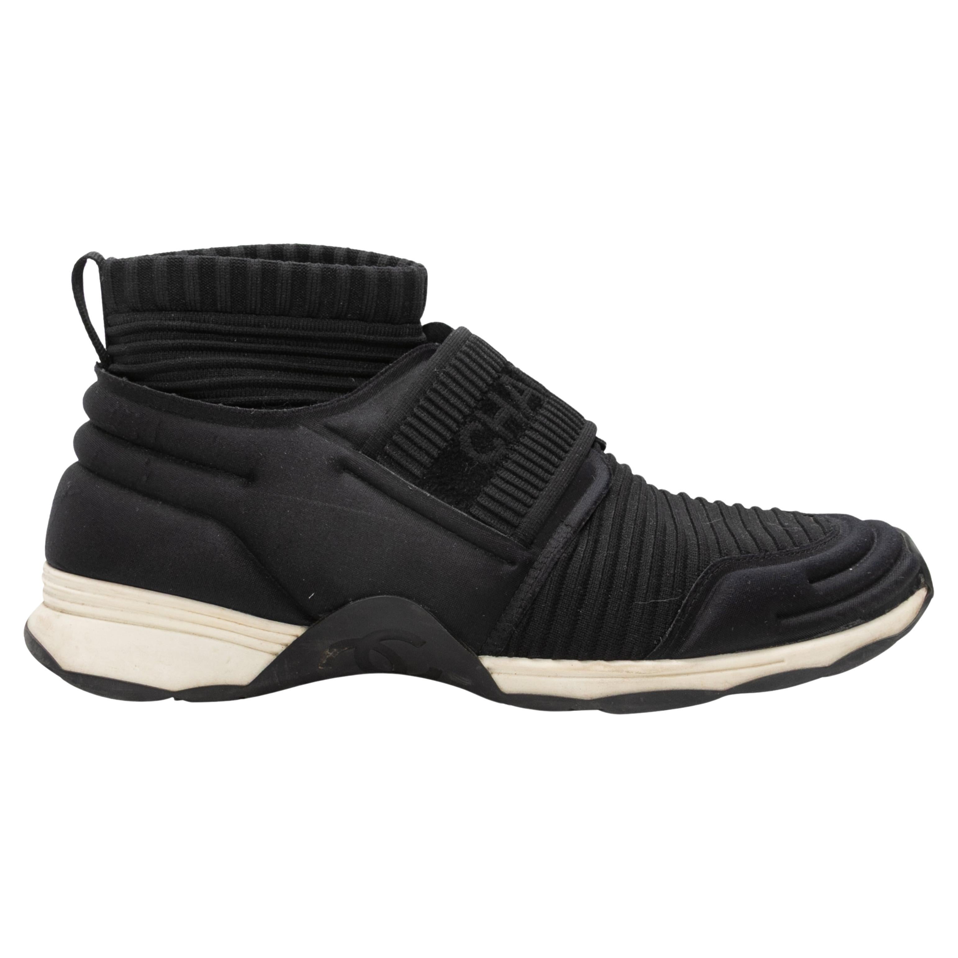 Black & White Chanel High-Top Slip-On Sneakers Size 38.5