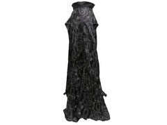 Black & White Chanel Logo & Camellia Print Silk Maxi Skirt Size FR 38