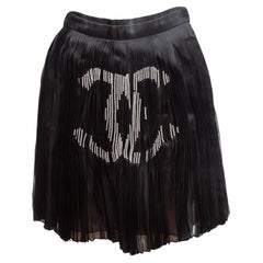 Black & White Chanel Pleated Silk Faux Pearl CC Logo Skirt Size FR 38