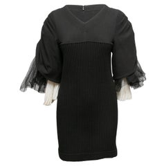 Black & White Chanel Ribbed Tulle-Accented Mini Dress Size FR 42