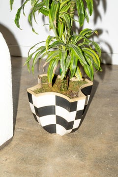 Black + White Checker Pottery Planter by Gary Di Pasquale