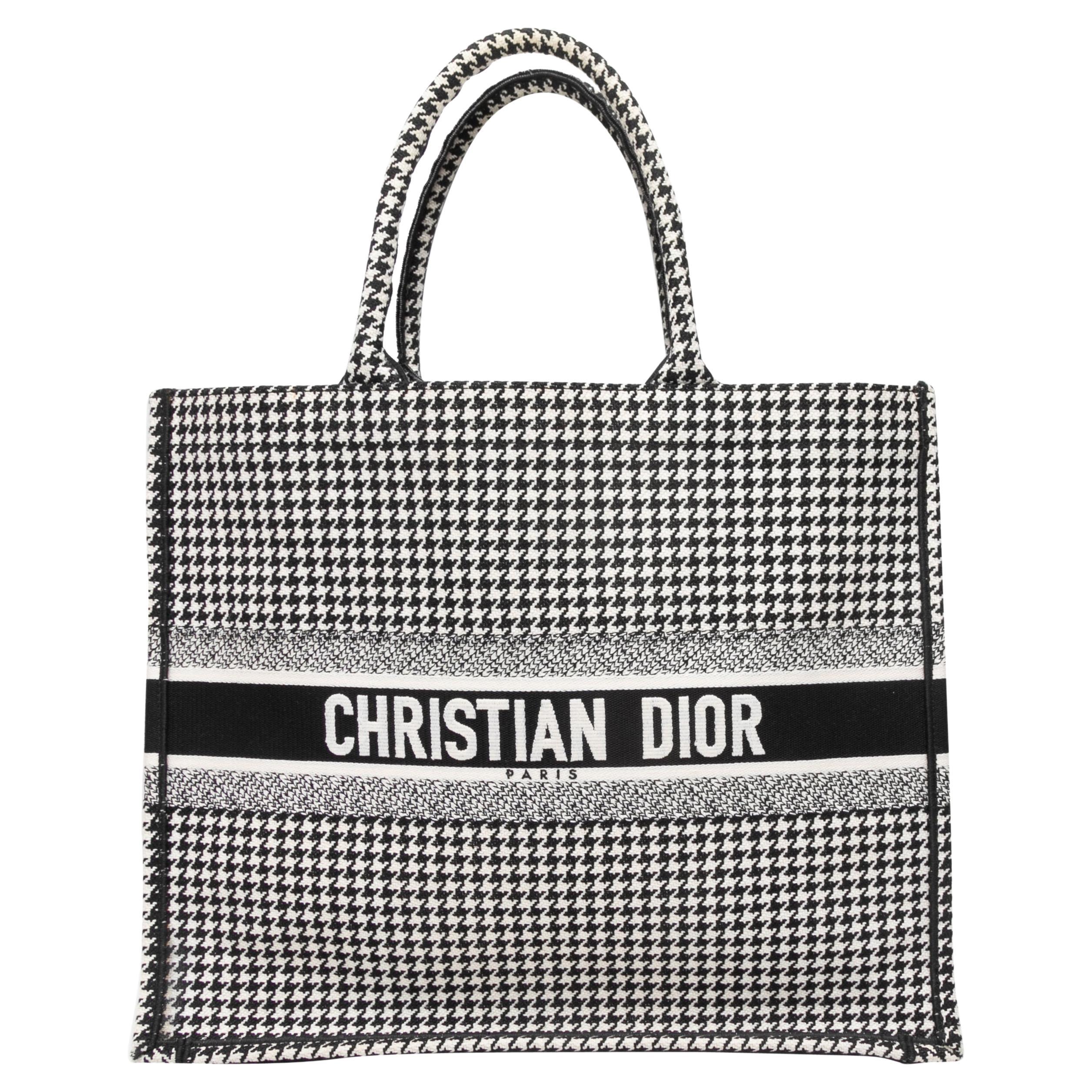 Black & White Christian Dior Medium Houndstooth Book Tote For Sale