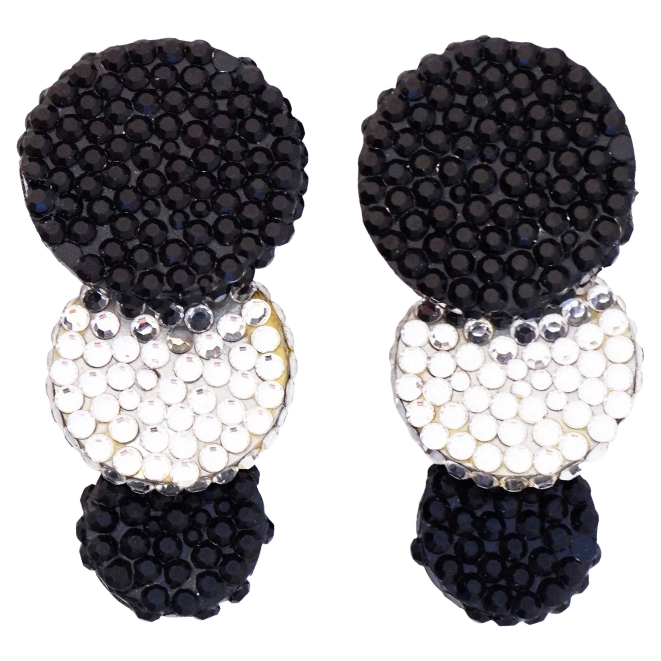 Black & White Crystal Encrusted Statement Earrings By Richard Kerr, 1980s