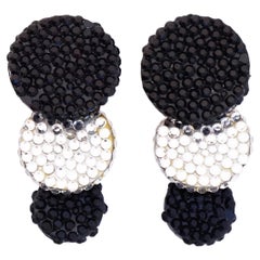 Black & White Crystal Encrusted Statement Earrings By Richard Kerr, 1980s