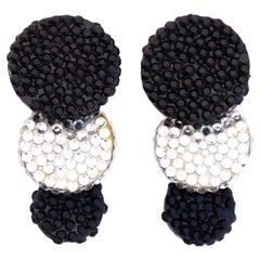 Vintage Black & White Crystal Encrusted Statement Earrings By Richard Kerr, 1980s